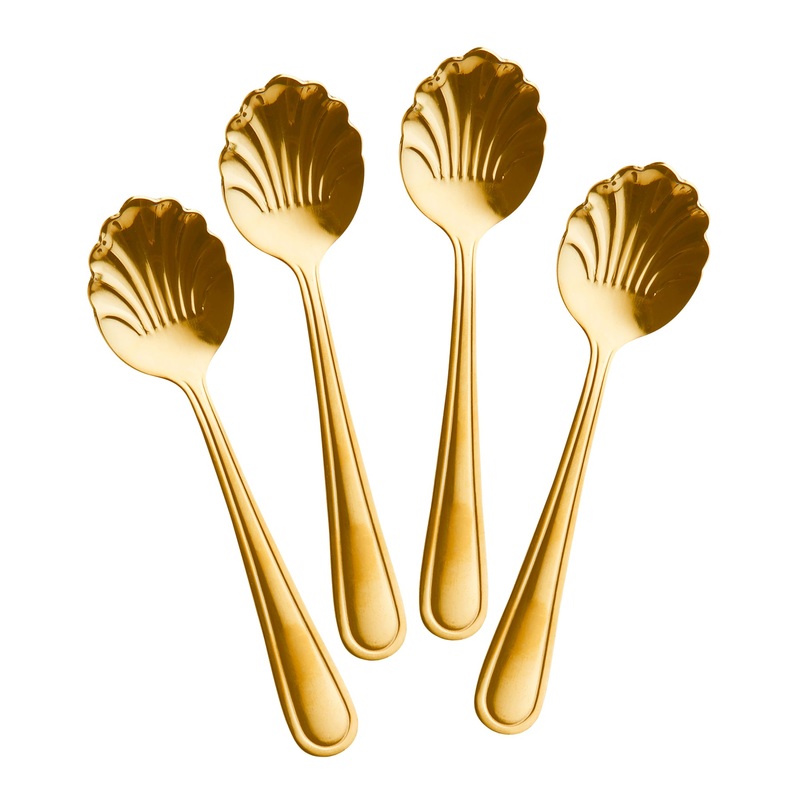 Rice DK Stainless Steel Seashell Teaspoon - Gold - Set of 4