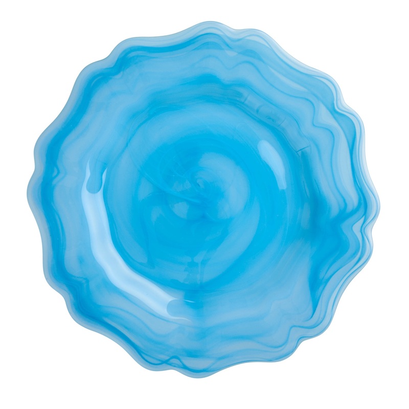 Rice DK Alabaster Glass Dinner Plate in Blue - 28cm Sky Blue