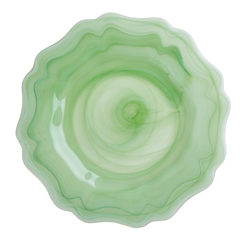 Rice DK Alabaster Glass Dinner Plate in Green - 28cm Green