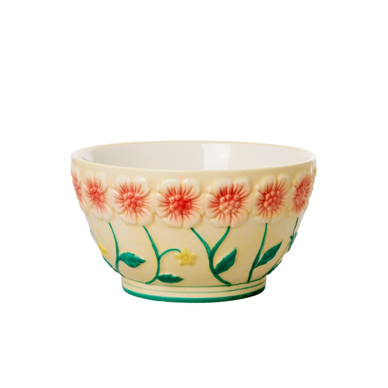 Rice DK Ceramic Bowl with Embossed Flower Design - Creme - Small
