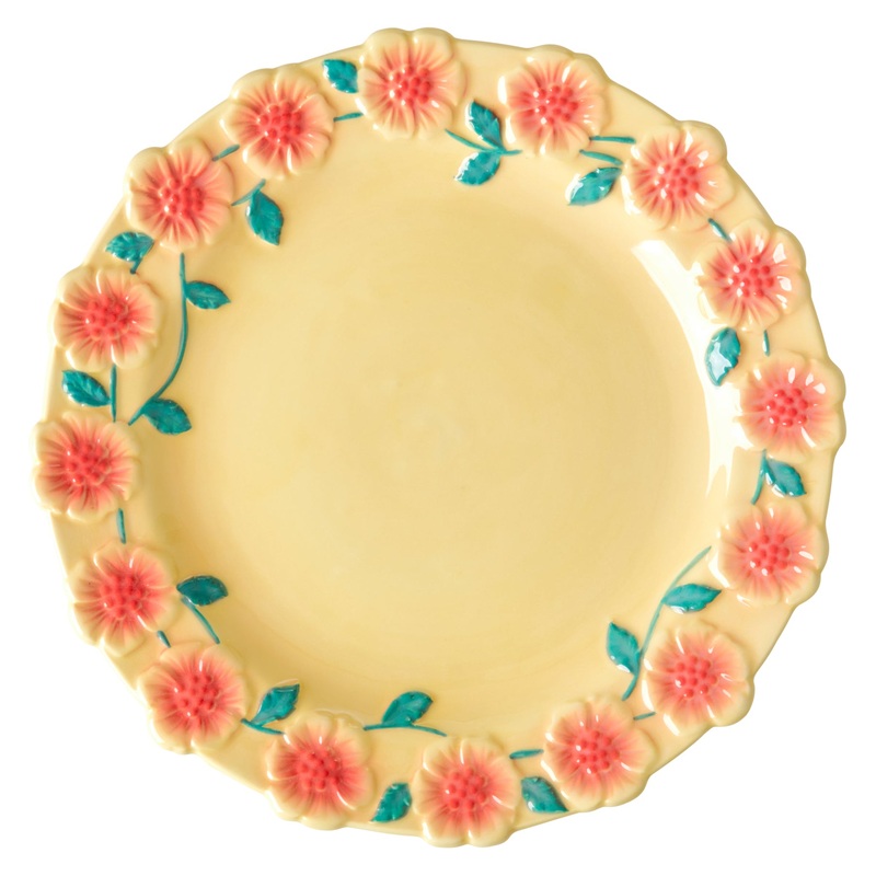 Rice DK Ceramic Dinner Plate with Embossed Flower Design - Cream