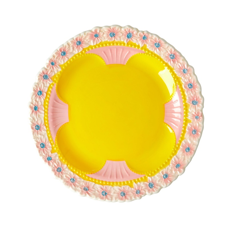 Rice DK Ceramic Lunch Plate with Embossed Flower Design - Yellow