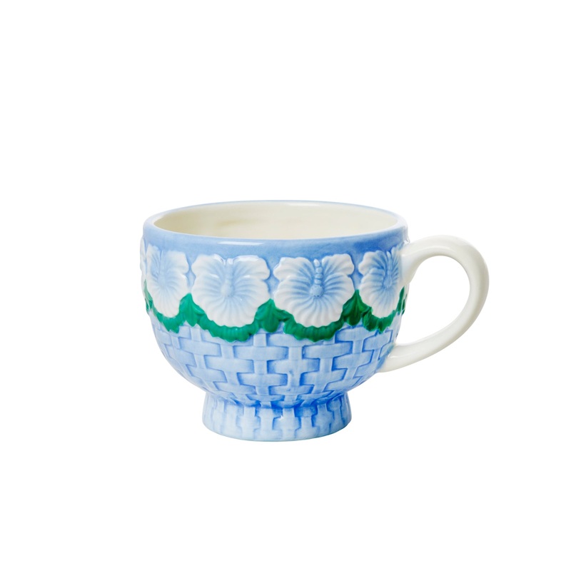 Rice DK Ceramic Mug with Embossed Flower Design - Blue