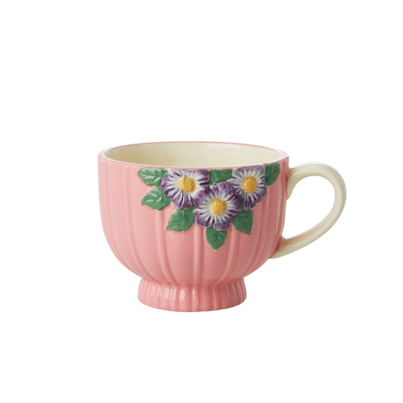 Rice DK Ceramic Mug with Embossed Flower Design - Pink