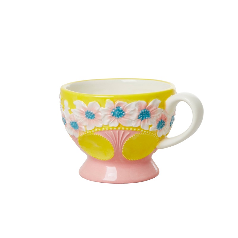 Rice DK Ceramic Mug with Embossed Flower Design - Yellow