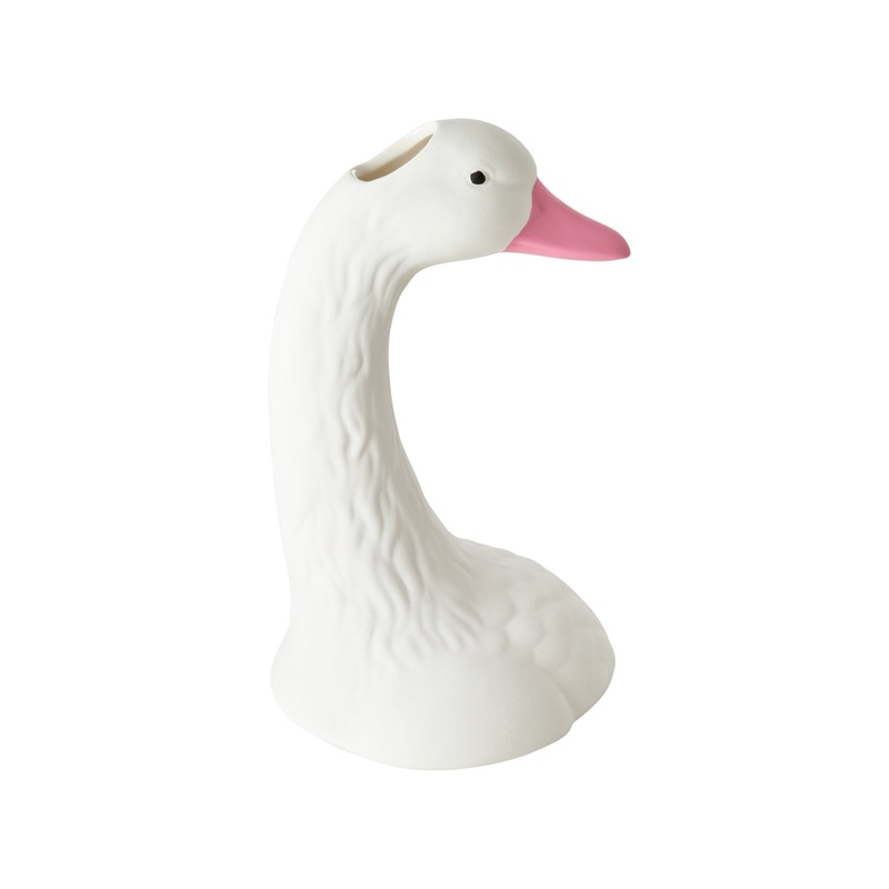 Rice DK Ceramic Swan Head Vase in White with Pink Beak