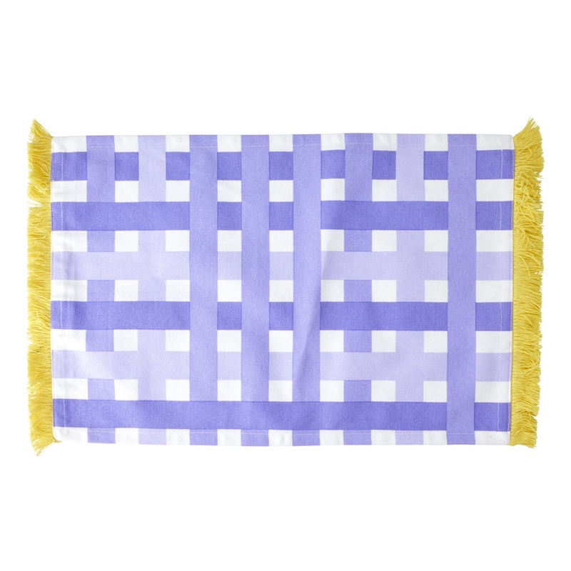 Rice DK Cotton Placemat with Lavender Check Pattern and Yellow Tassels