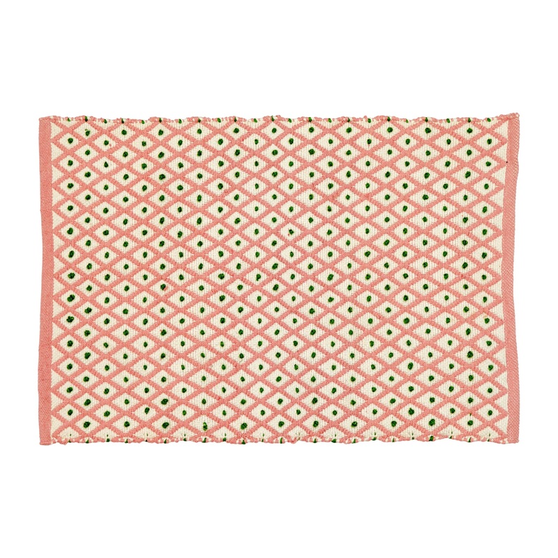 Rice DK Handmade Recycled Plastic Floor Mat with Pink Harlequin Print