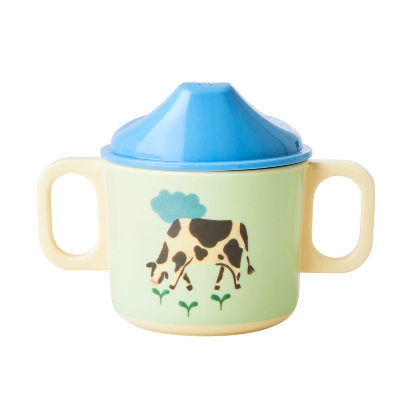 Rice DK Melamine 2 Handle Baby Cup with Blue Farm Print