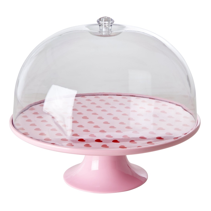 Rice DK  Melamine Cake Stand with Sweet Hearts Print Low Soft Pink
