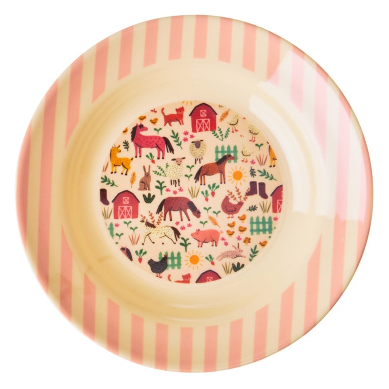 Rice DK Melamine Kids Bowl with Soft Pink Farm Print