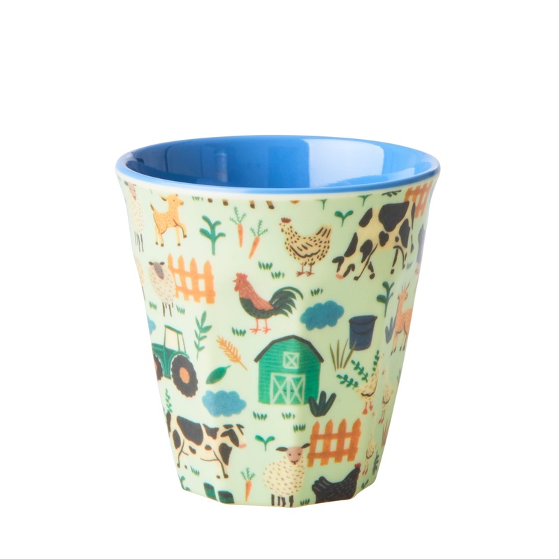 Rice DK Melamine Kids Cup with Blue Farm Print - Small