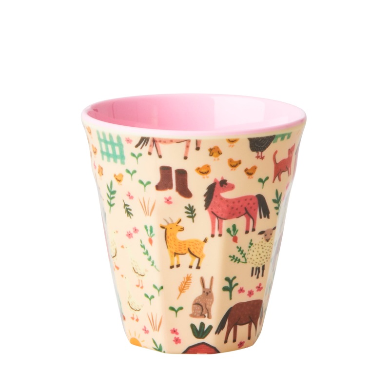 Rice DK Melamine Kids Cup with Soft Pink Farm Print - Small