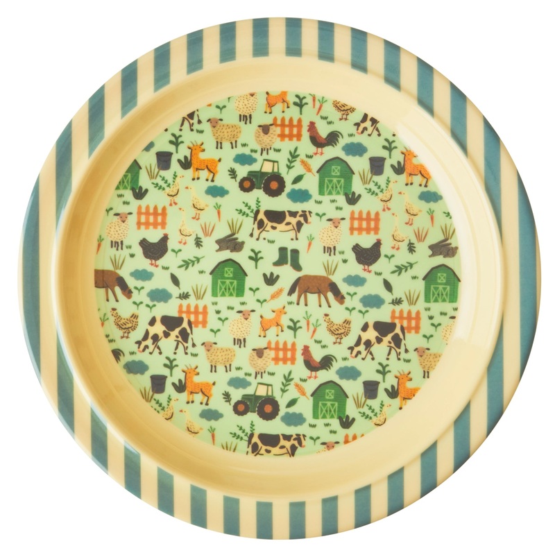 Rice DK Melamine Kids Lunch Plate with Blue Farm Print