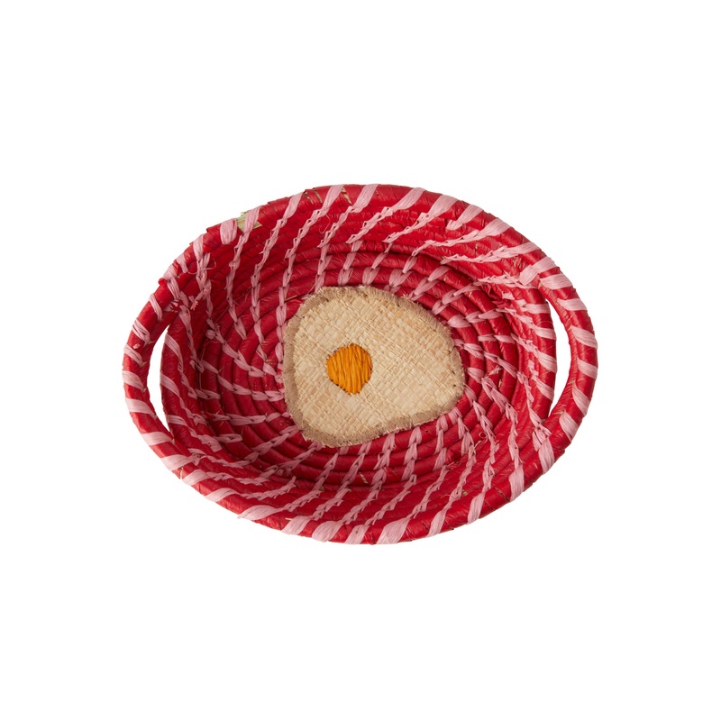 Rice DK Raffia Oval Basket with Egg Print - Red