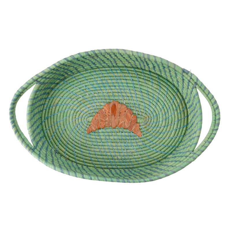 Rice DK Raffia Oval Bread Basket with Croissant - Blue