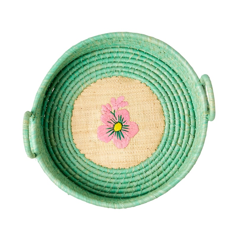 Rice DK Raffia Round Bread Basket with Flower