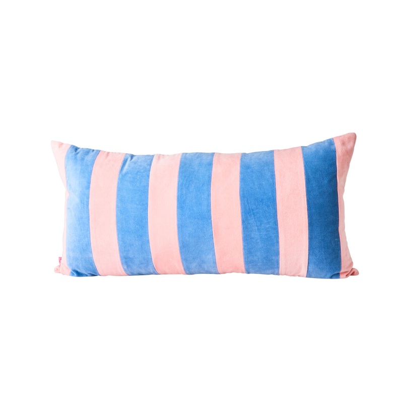 Rice DK Rectangular Cushion with Pink and Gendarme Stripes - Large Pink and Gendarme