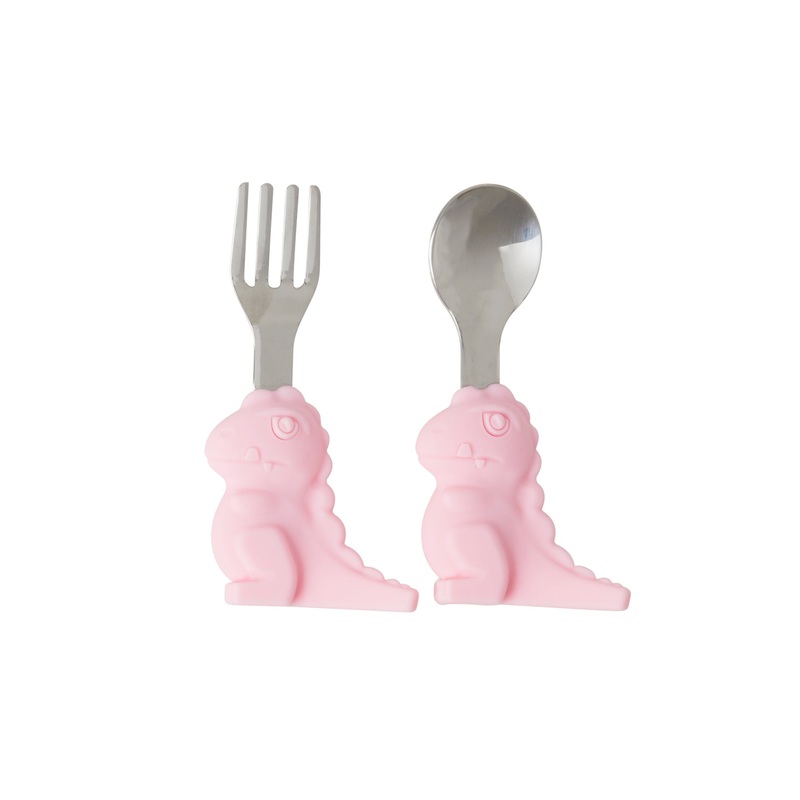 Rice DK Stainless Steel Kids Cutlery with Dino Handle - Pink