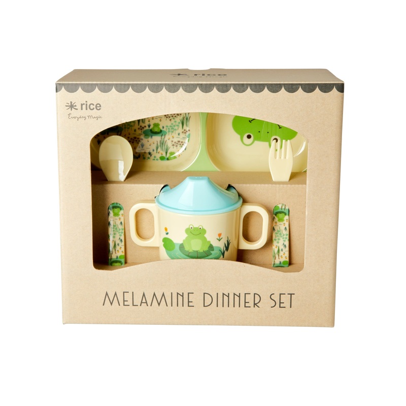 Rice DK Melamine Baby Dinner Set in Gift Box - Frog Print - 4 pcs