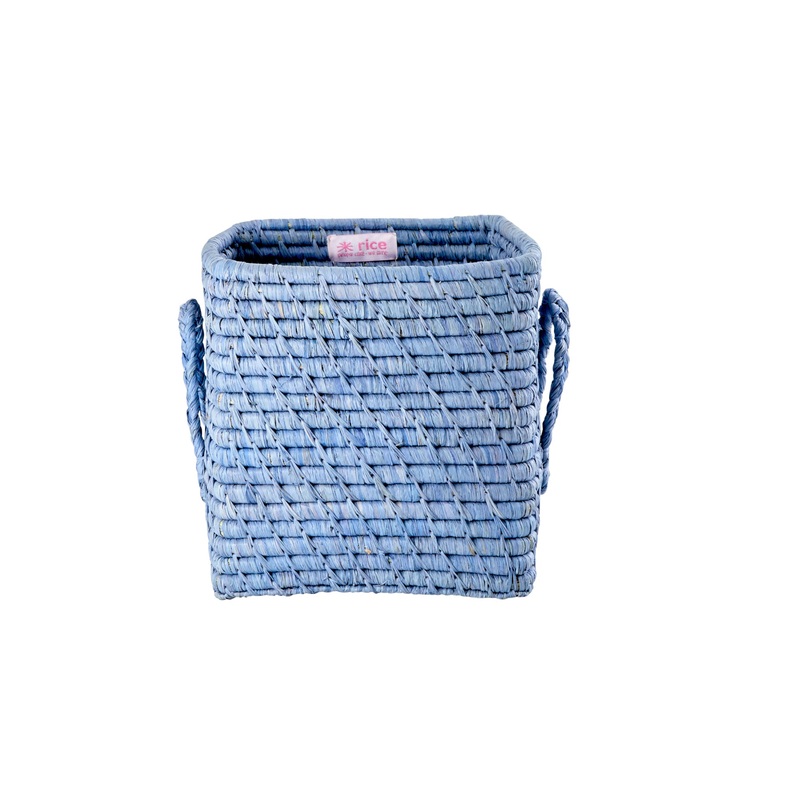 Rice DK Raffia Square Basket in Blue - Small