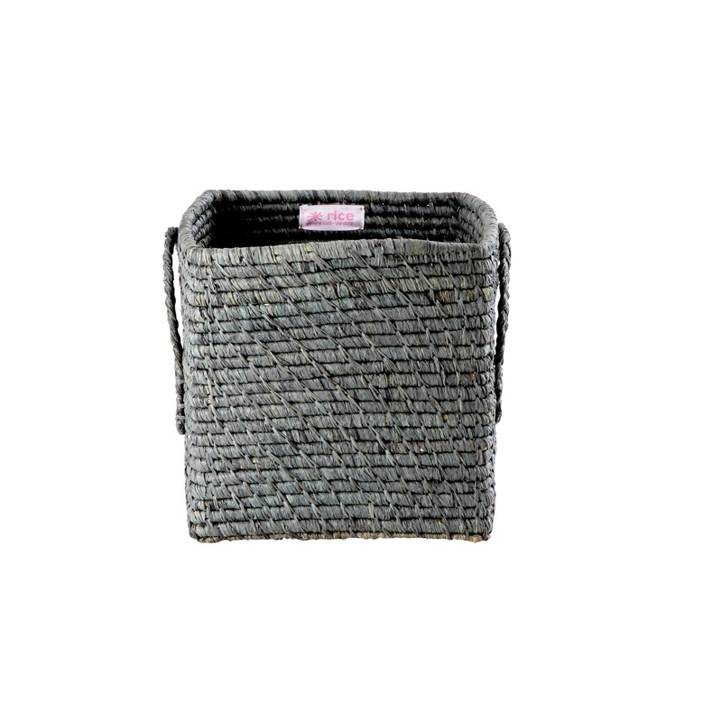 Rice DK Raffia Square Basket in Dark Grey - Small