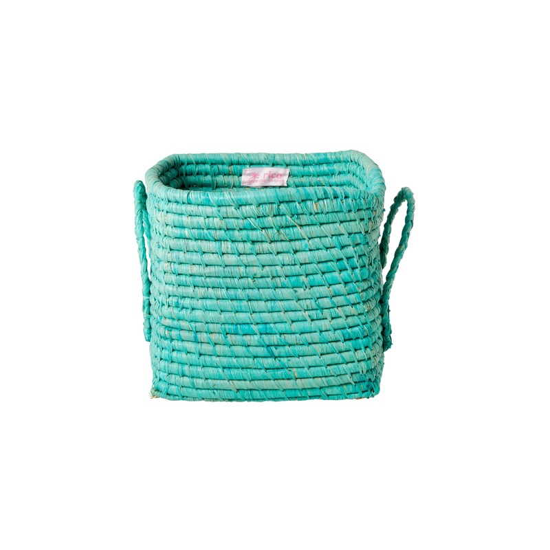 Rice DK Raffia Square Basket in Mint - Small