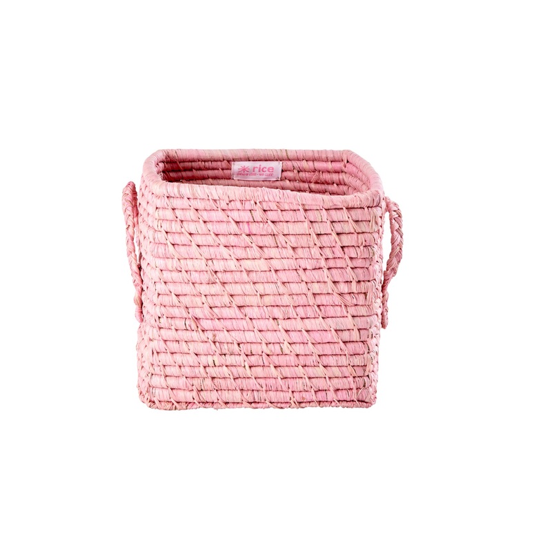 Rice DK Raffia Square Basket in Soft Pink - Small