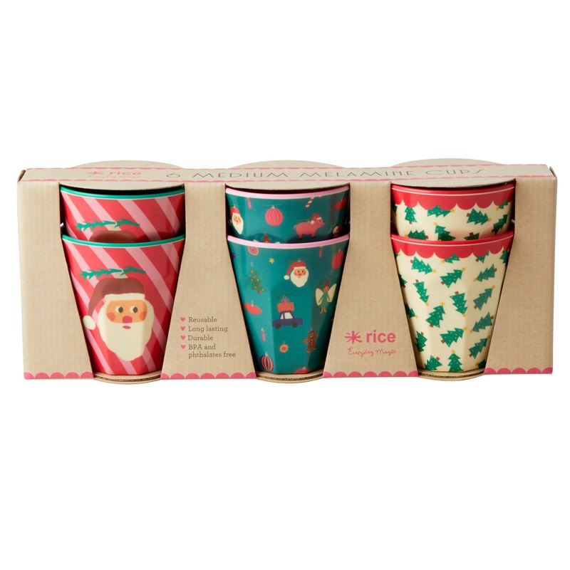 Rice DK Melamine Cups with Xmas Prints - Medium - 6 pcs - Giftbox