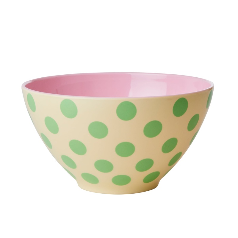 Rice DK Melamine Salad Bowl with Green Dots Print - Two Tone