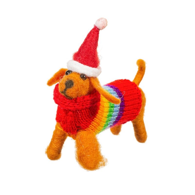 RJB Stone Felt Sausage Dog with Rainbow Jumper