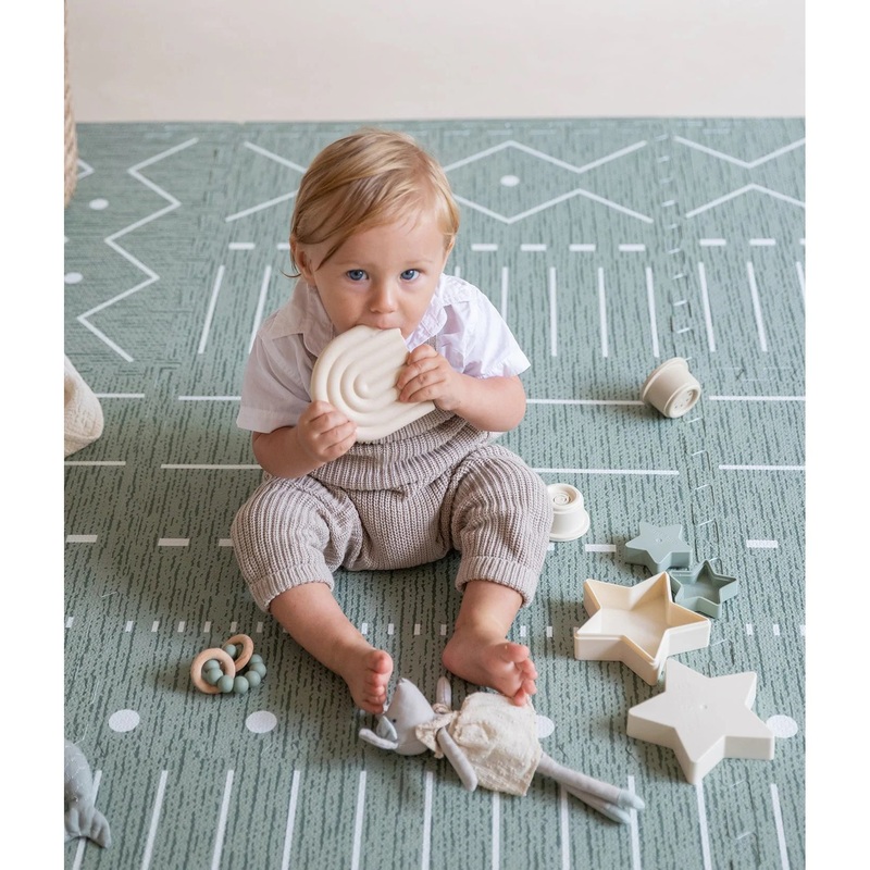 Toddlekind Prettier Puzzle Playmat Berber Moss 120x180cm - 6 Tiles & 12 Edging Borders