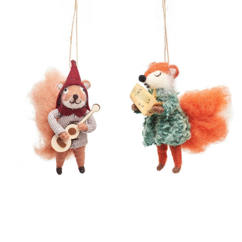 RJB Stone Carolling Fox & Squirrel Felt Decorations (1pc)