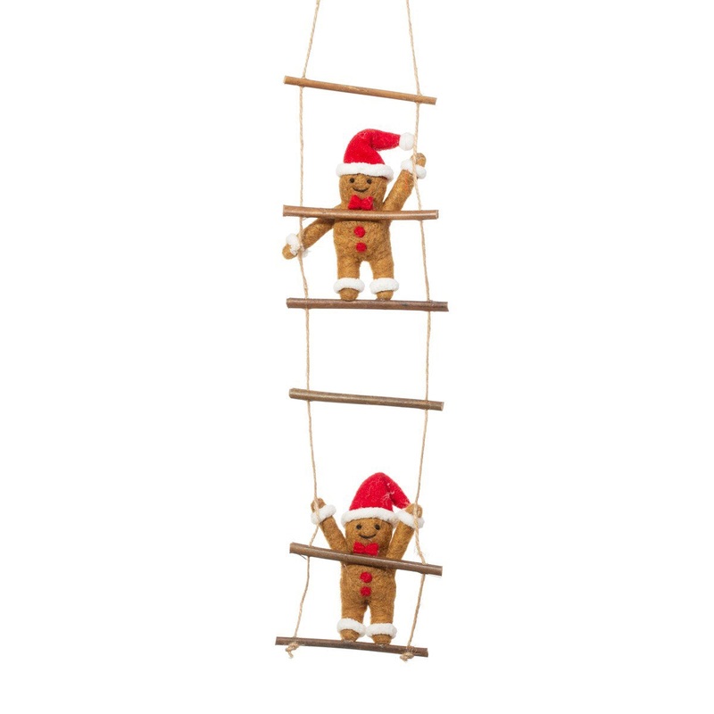 RJB Stone Gingerbread Men On Ladder Felt Decoration