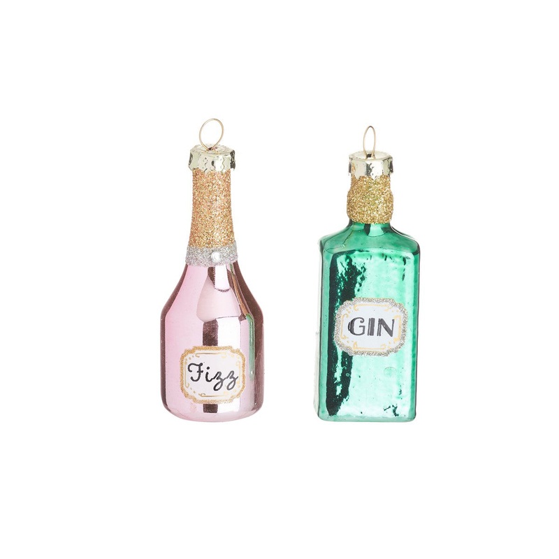 RJB Stone Mini Gin and Prosecco Shaped Bauble - Set of 2