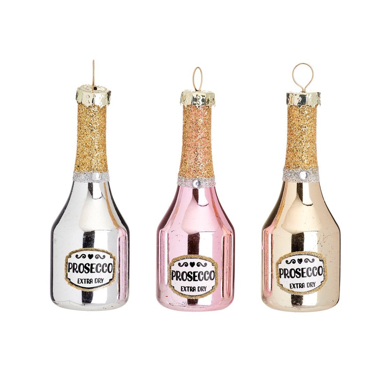 RJB Stone Mini Prosecco Bottle Shaped Bauble - Set of 3