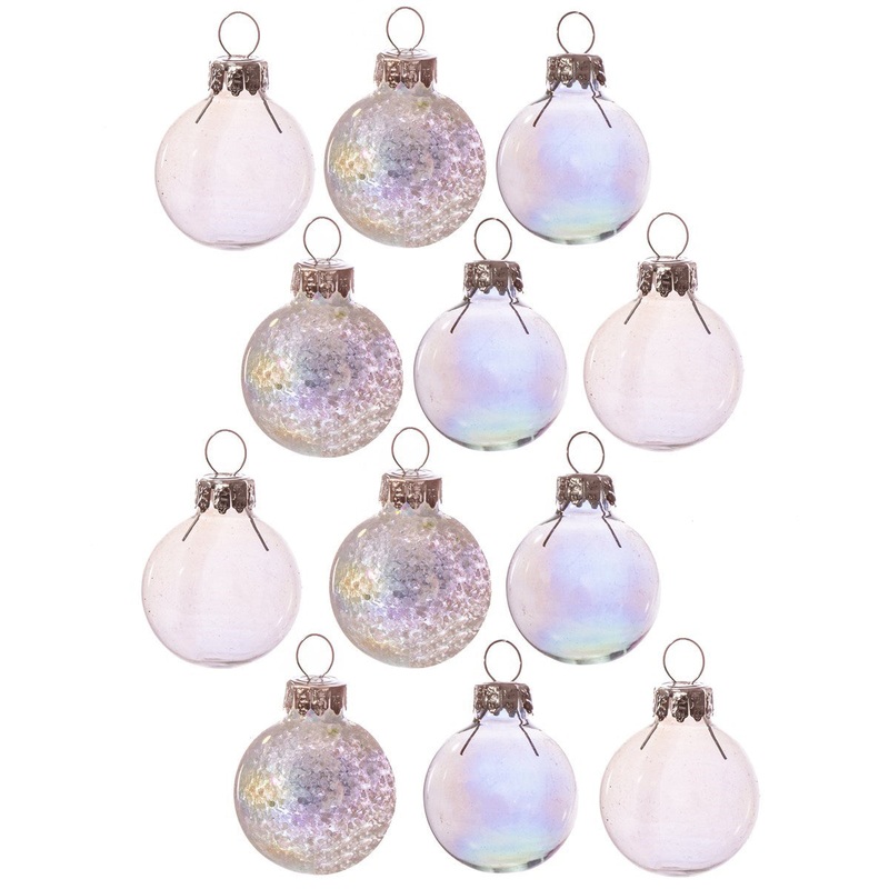 RJB Stone Mini White Irridescent Baubles Set of 12