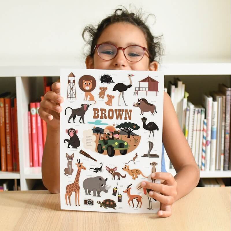 Poppik Mini Discovery Brown The Savannah Educational Poster with 27 Stickers