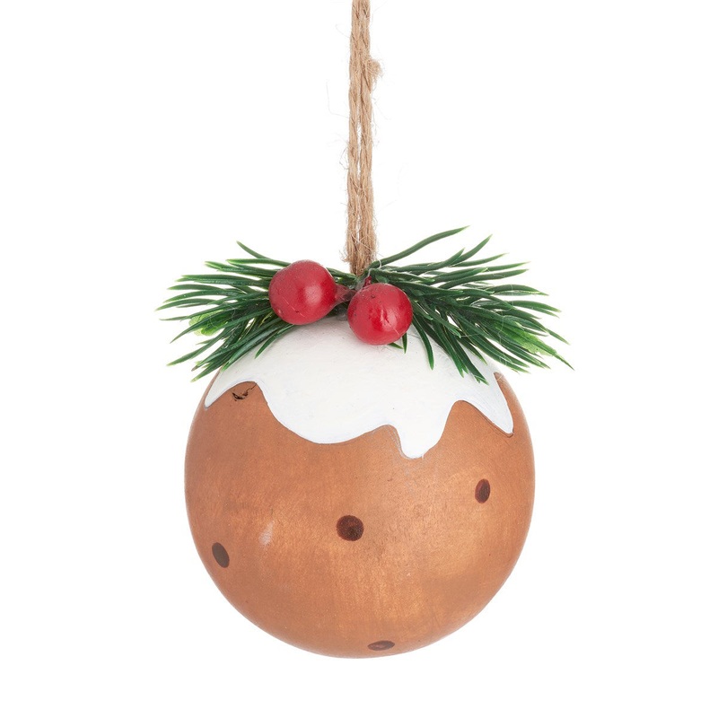 RJB Stone Christmas Pudding Wooden Bauble