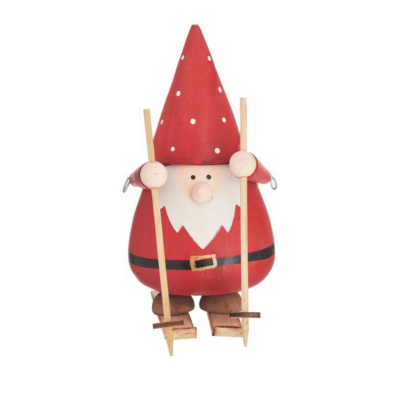 RJB Stone Santa Skiing Wooden Standing Decoration
