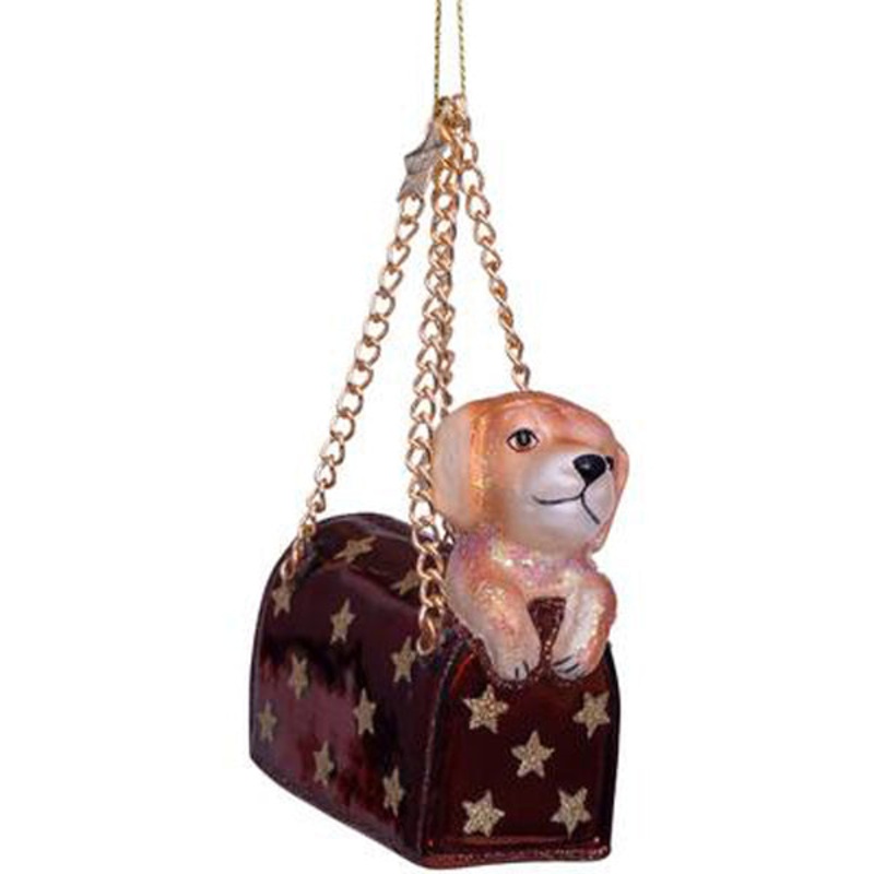 Vondels Ornament Glass Brown Opal Bag with Labrador Puppy H7cm