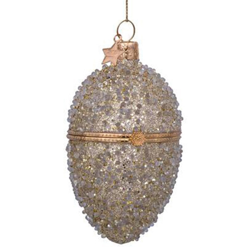 Vondels Ornament Glass Gold Egg with Allover Gold Beads H11cm