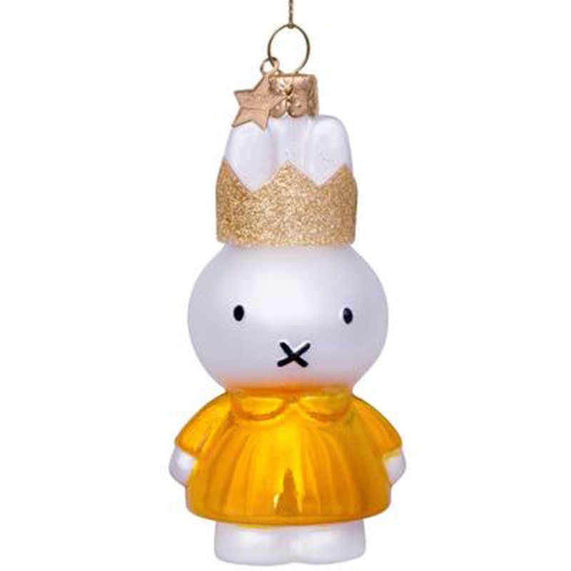 Vondels Ornament Glass Miffy Yellow Dress with Crown H11cm