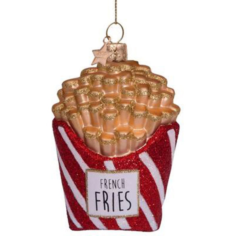 Vondels Ornament Glass Red/White Glitter French Fries H11cm