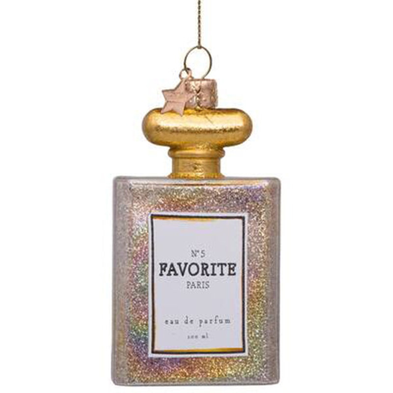 Vondels Ornament Glass Transparant Oil Perfume with Glitters H10cm