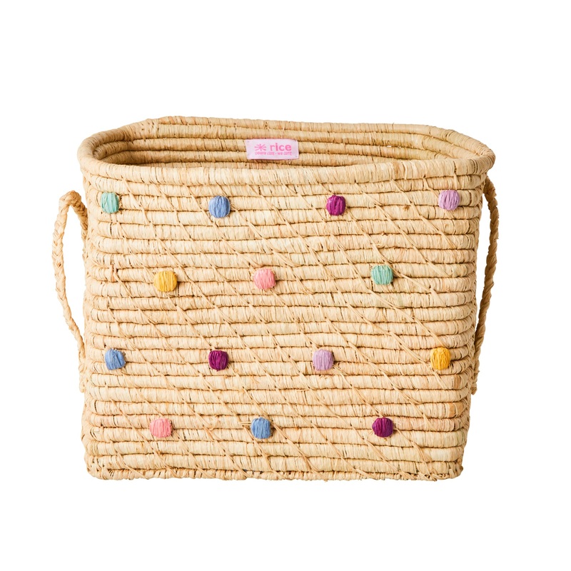 Rice DK Raffia Square Basket with Dots in Dance Out Colors