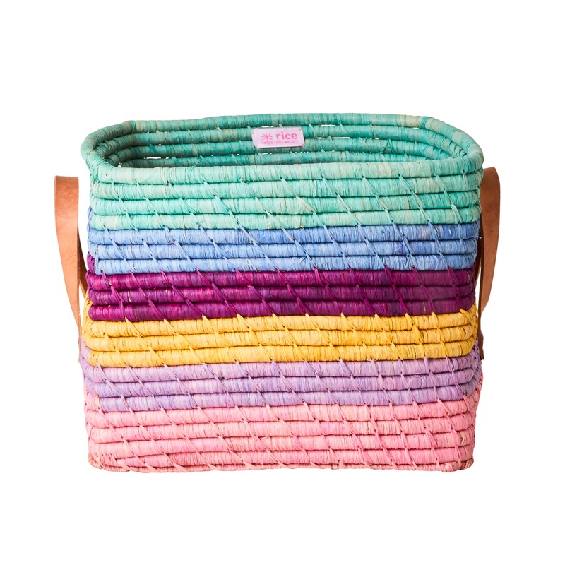 Rice DK Raffia Square Basket with Stripe in Dance Out Colors