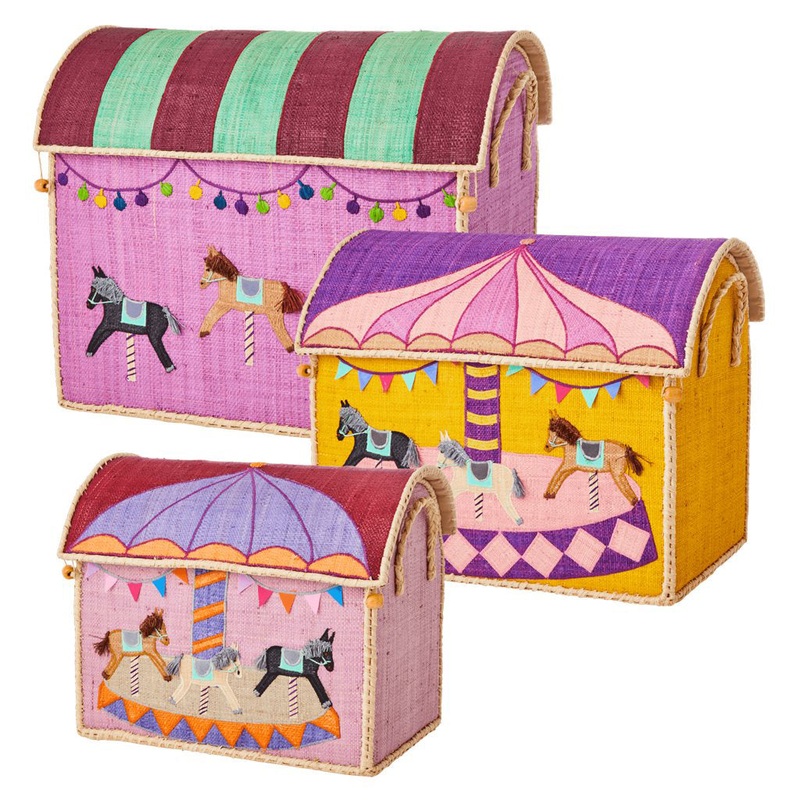 Rice DK Raffia Toy Baskets with Horse Carousel Theme