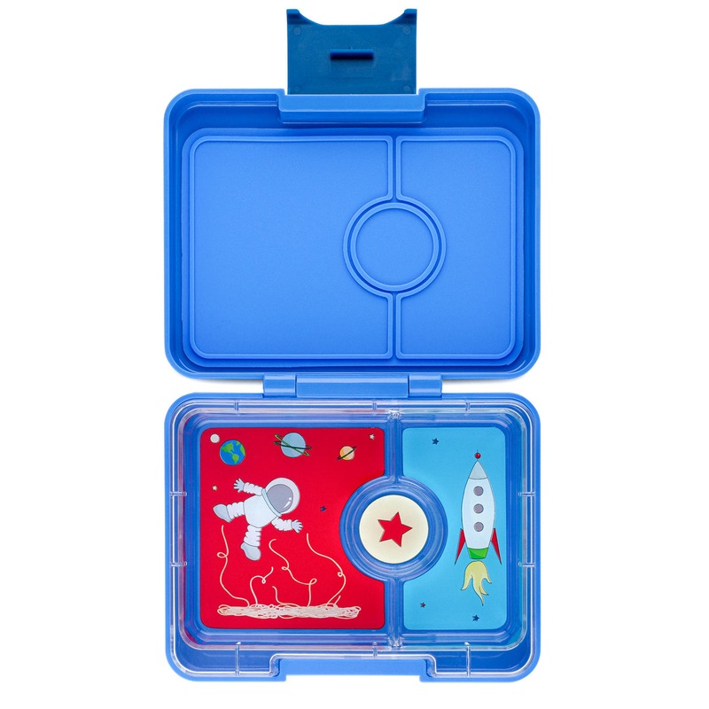 Yumbox Mini Snack 3-Compartment Lunch Box - True Blue Star Print External Cover with Rocket Tray
