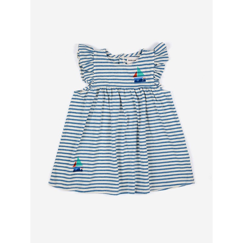Bobo Choses Blue Stripes Ruffle Dress